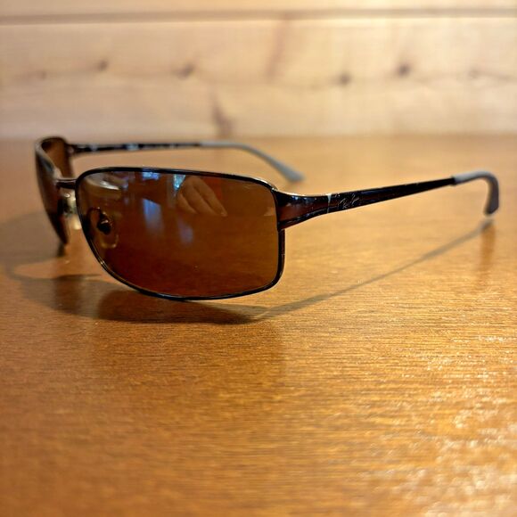 RAY BAN Mens Sunglasses Brown Polarized Crystal Flex Sleek Classic Rare RB3269 - Picture 7 of 8